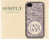 iphone 4 case - iphone 4s case - plastic or silicone rubber - floral monogram