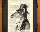 Giraffe gentleman antique illustration - beautifully upcycled dictionary page book giraffe art print