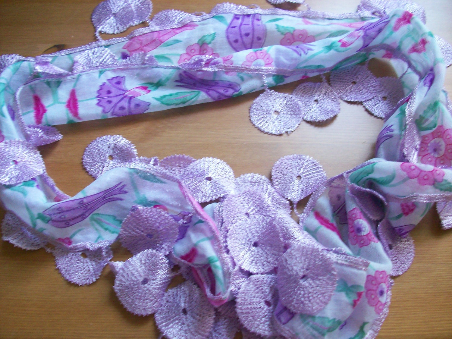 Cotton Scarf - Cowl Scarf -Shawl with Lace Edge -