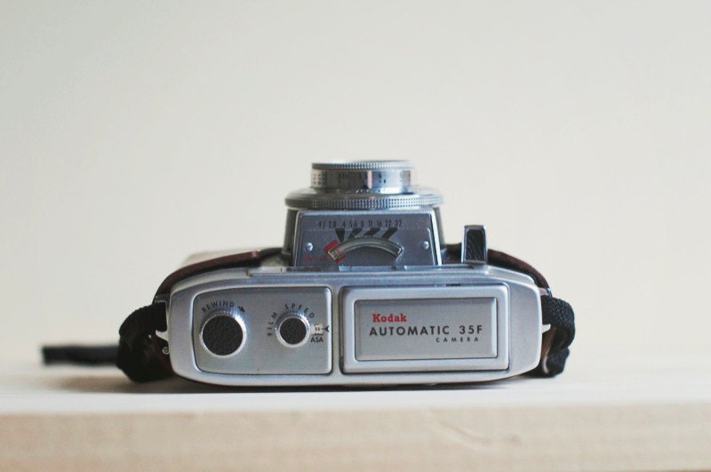 vintage 35mm film camera with beautiful leather case. kodak automatic 35f.