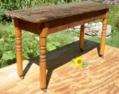 Handmade Reclaimed Wood Coffee Table - Repurposed Salvaged Pine with Industrial Look Casters