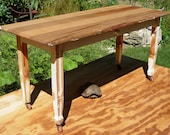 Handmade Repurposed Coffee Table - Shabby Chic Plant Stand - Salvaged Wood - Industrial Look Casters