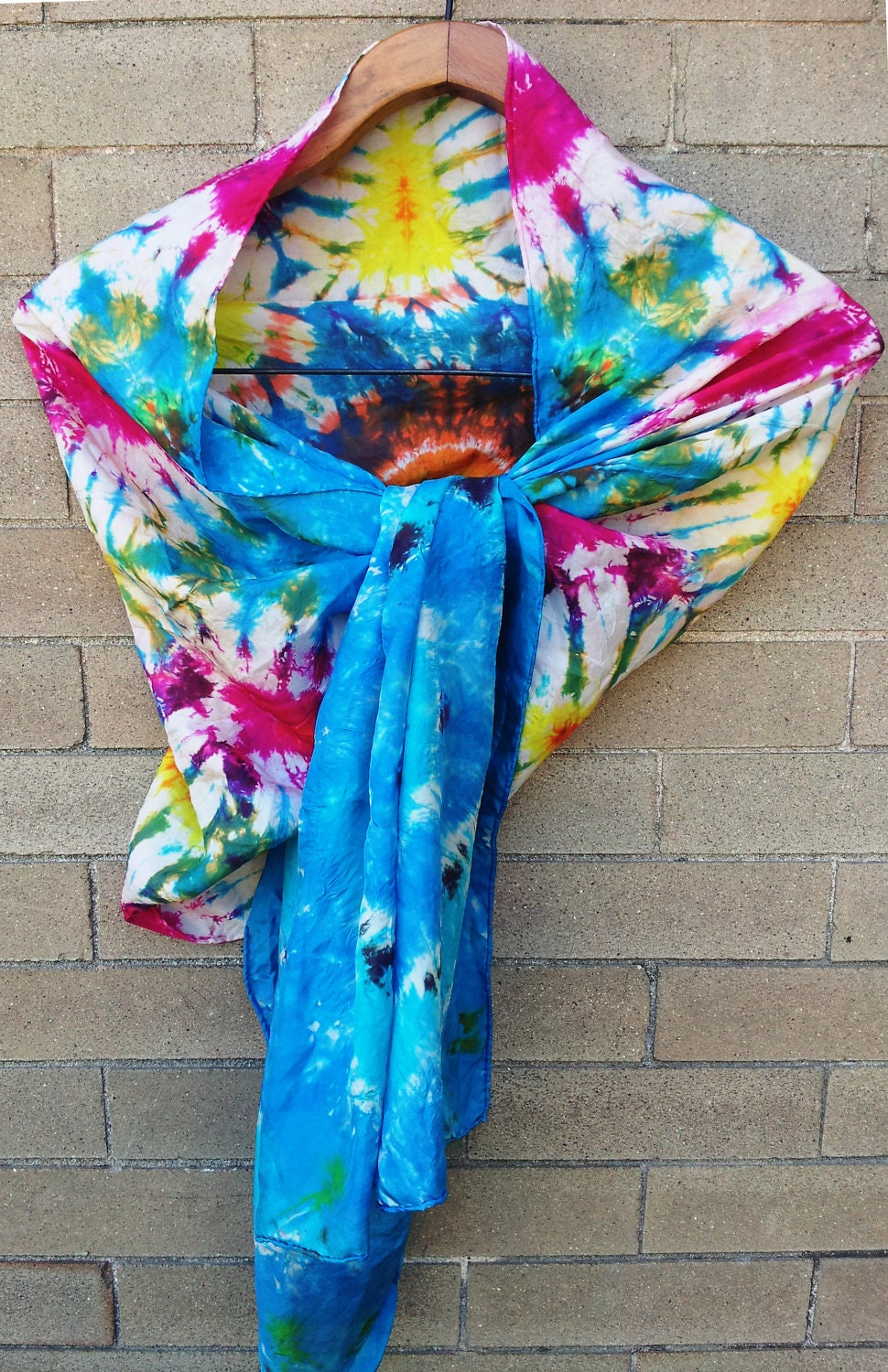 Mandala Tie Dye Habotai Silk Scarf 22"x72"
