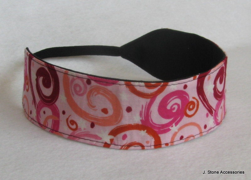 Women's Headband Pink Swirls and Black Reversible Headband
