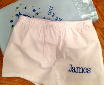 Personalized Baby Boy's Diaper Cover with your Baby's name or initials on lower leg or seat of little boxers.  Choice of colors.
