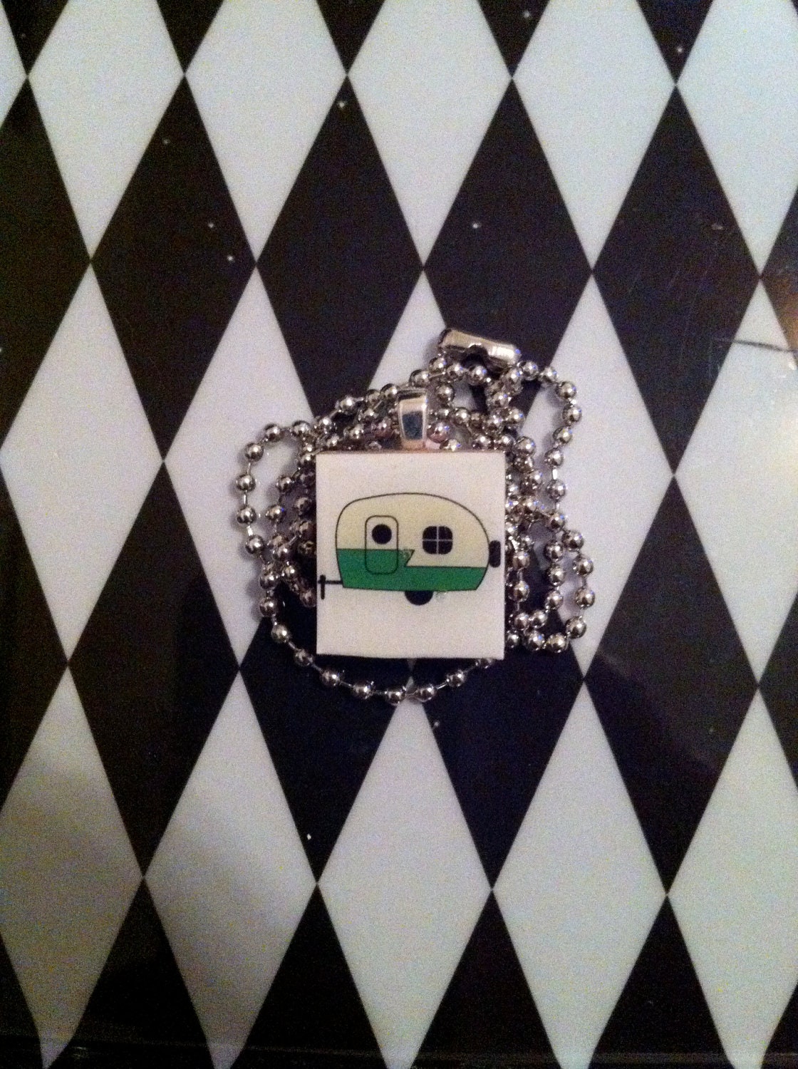 Retro Camper Scrabble Tile Pendant Necklace