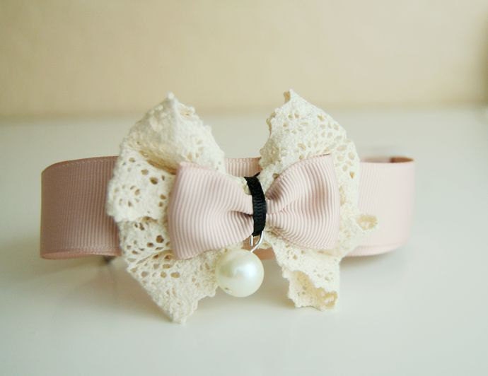 Beautiful vintage pink collar for pet, Soft pink wedding dog collar, dog fashion,Ivory white lace collar for dog