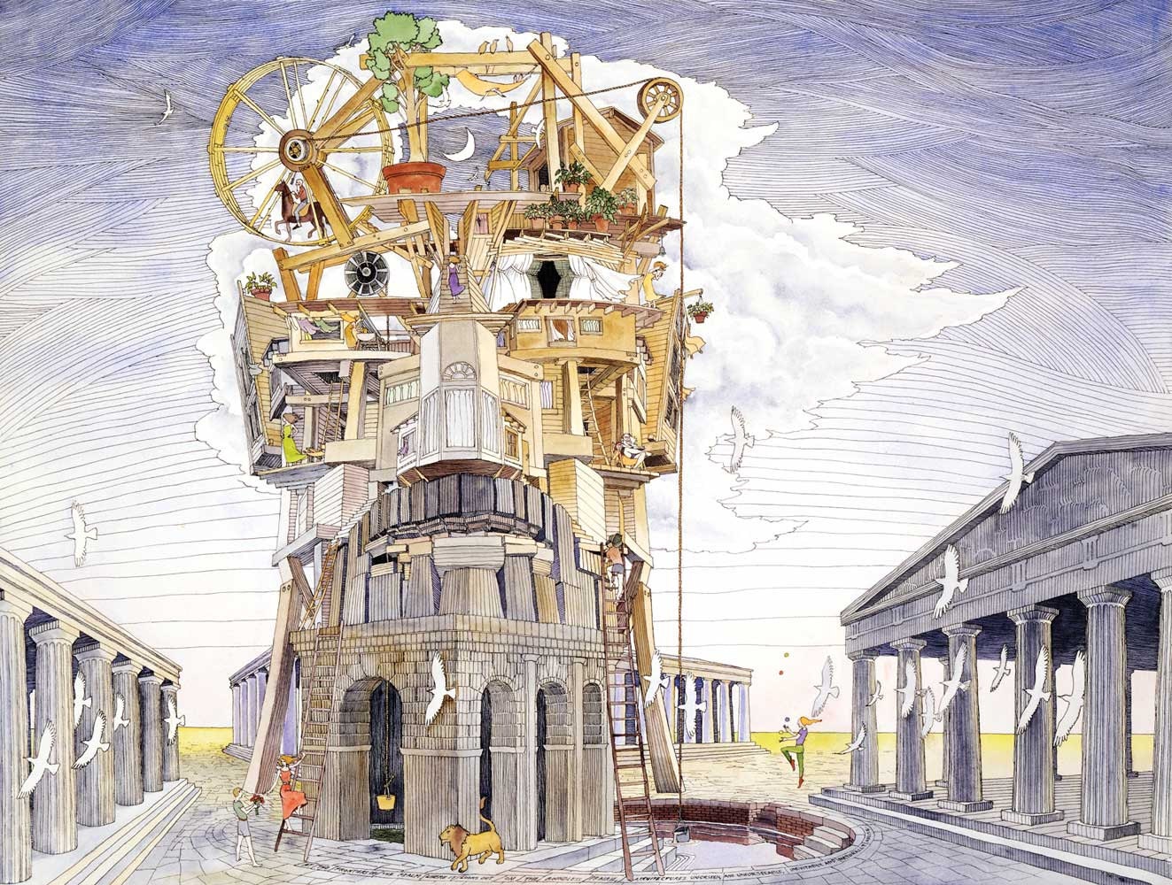 At The Frontiers.  An imaginary city, a fantastically detailed, imaginative, amazingly inventive, original art print