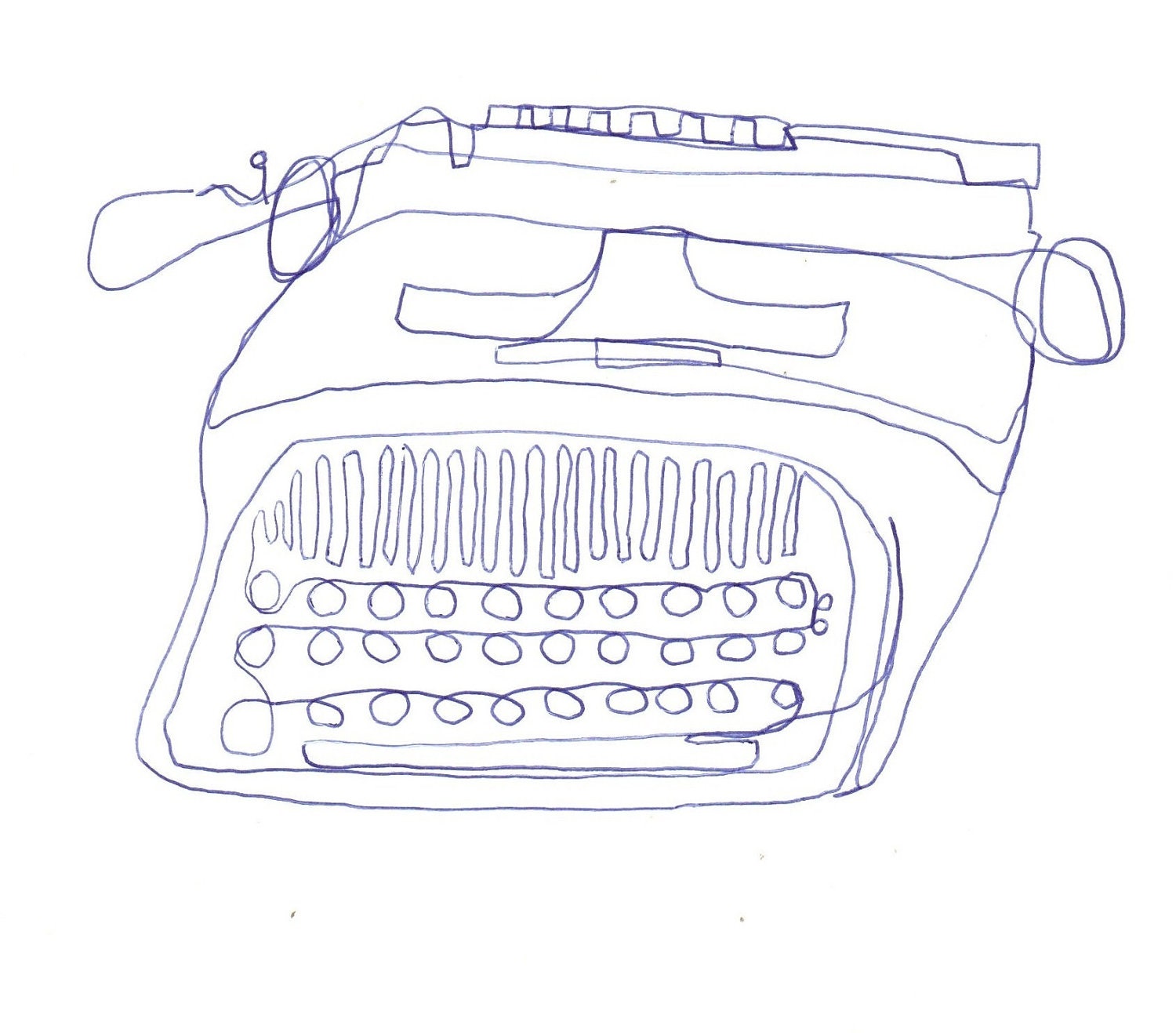 Typewriter geek line illustration a4 digital print.great for the studio office.typography vintage unique gift