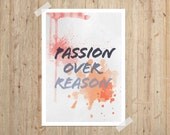 Passion Art Print 5x7 Typography Poster Inspirational Motivational Watercolor Painting Dorm Decor Texture Coral Tangerine