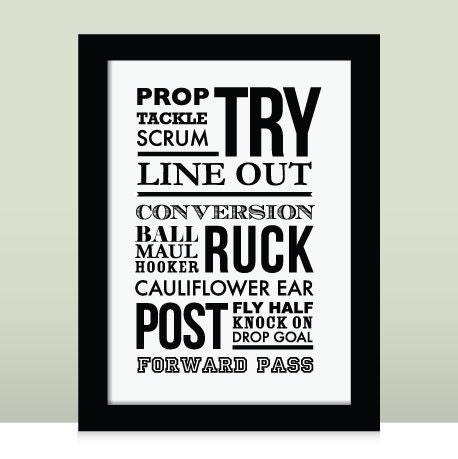 Rugby, Rugger - A4 - Typographic, sports print, can be personalised for gifts or to the sport you love.