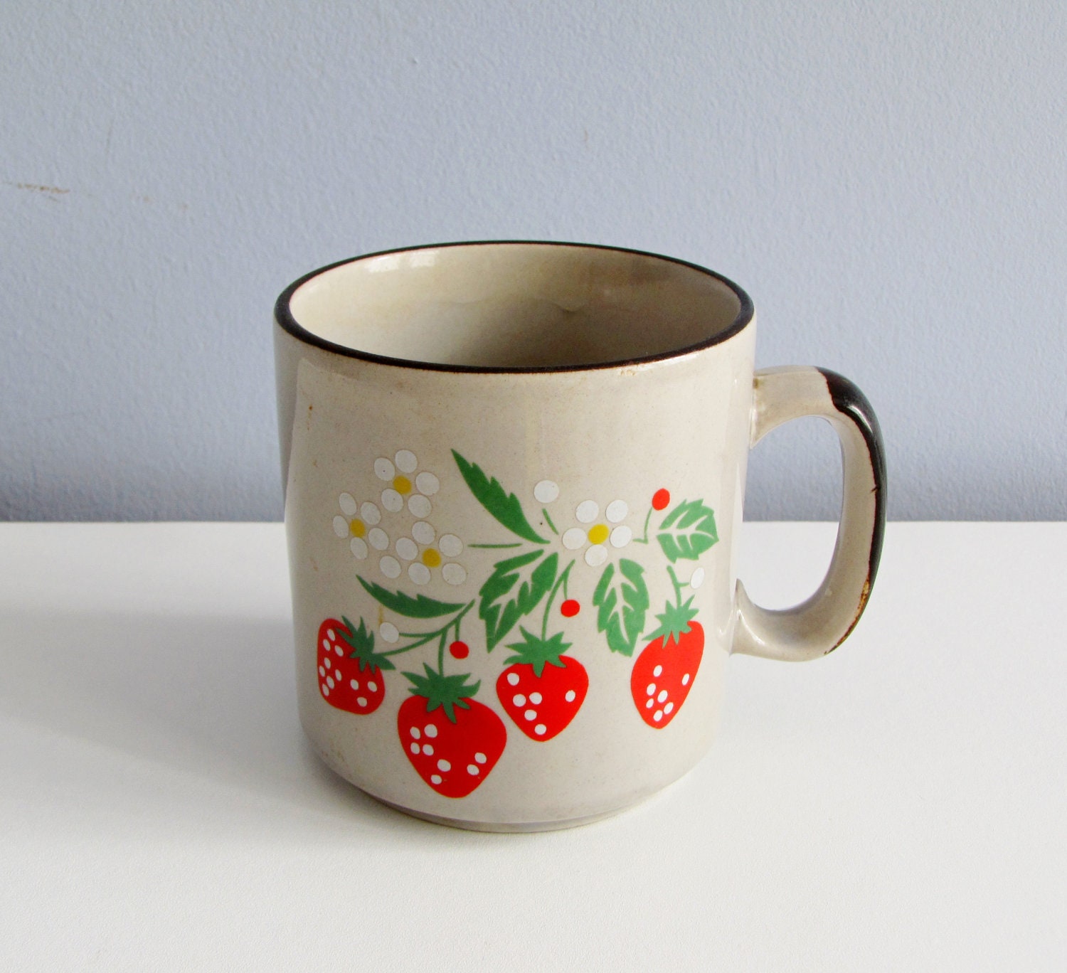 Strawberry Coffee Mug Retro Earthy Kitsch 1970s Ceramic Cup Vintage