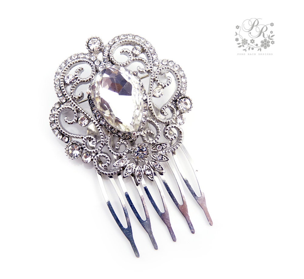 Wedding Hair Comb Rhinestone pear crystal Bridal hair comb or sash applique hair accessory Wedding tiara Wedding Accessory
