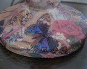 Unique handmade decoupage 12-inch table lamp, butterflies & birds patchwork design : upcycled with retro glass shade for vintage funkiness
