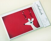 greeting card A6 (4.1 x 5.8) with a lovely hand drawn retro style illustration of a deer, with snowflakes, perfect gift, original stationery