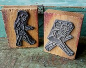 French Vintage Rubber Stamps Walking Girl and Boy - onemansjunque