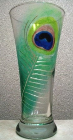 Peacock Feather Pilsner, Hand Painted