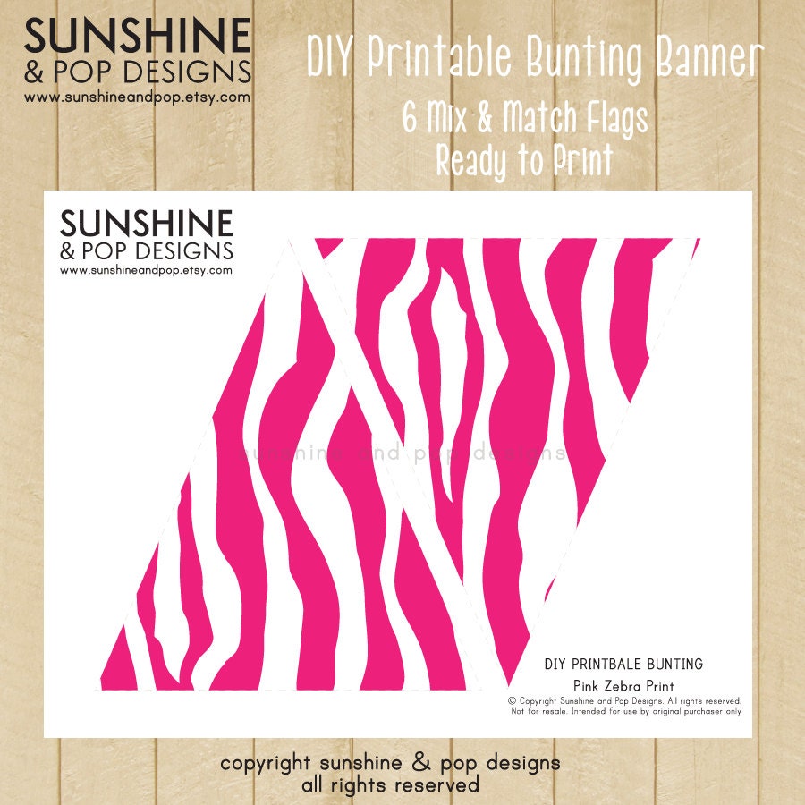 INSTANT DOWNLOAD - DIY Party Printable Flag Banner - Pink and Black Zebra Print - perfect for events and party decorations