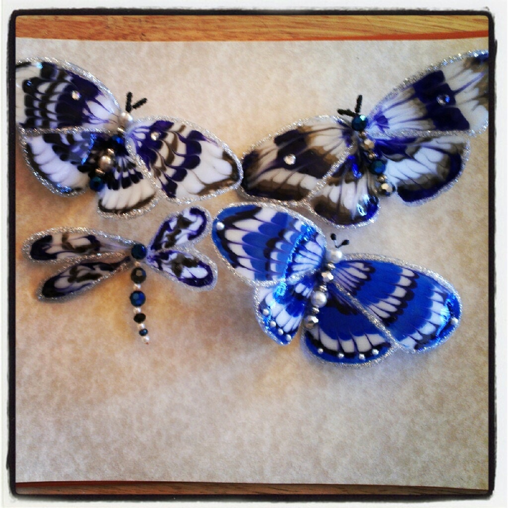 Blue Butterflies Set of 4 ,hand painted