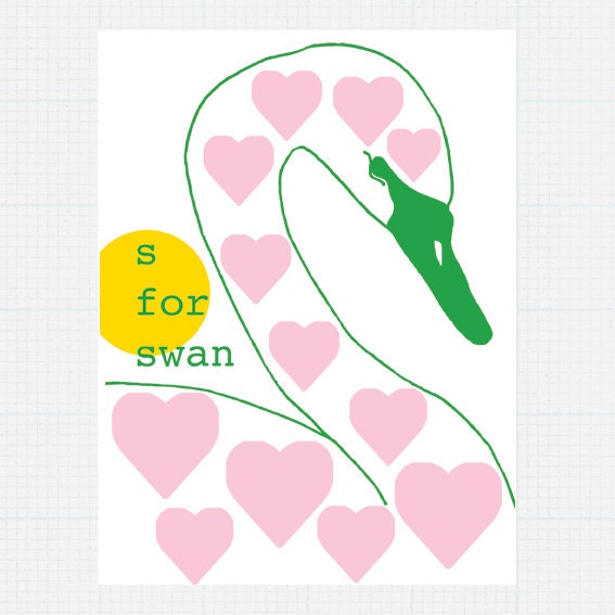 Hello Yellow - S is for Swan Green A4 Screen Print
