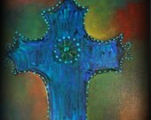 CROSS PAINTING, Stained Glass Colors, 11 x 14, At The Cross, Acrylic, Signed by Artist, gallery style canvas