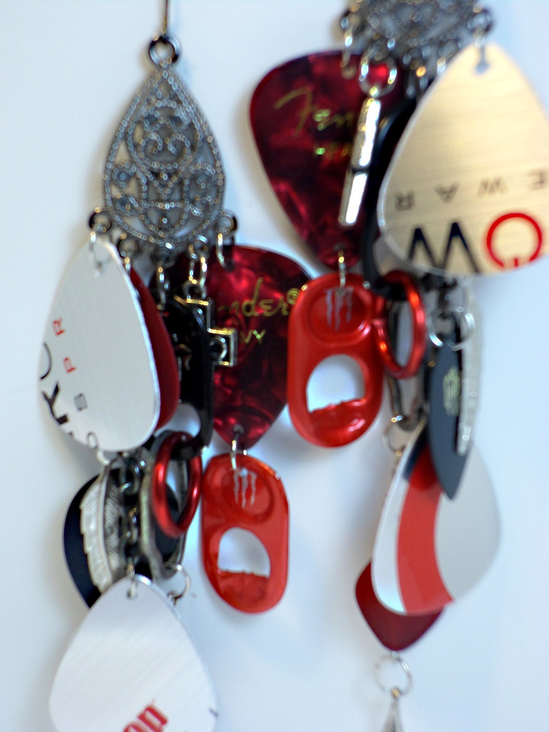 Red and Black Guitar Pick Earrings