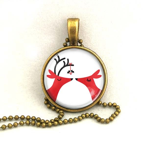 10% SALE - Necklace Christmas Valentine's Love Of Two Snowy Silhouette Deer Pendant Necklaces Gift