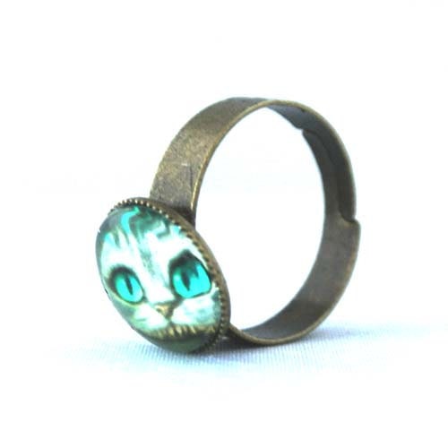 10% SALE Ring Cheshire Cat Smile Face Alice in wonderland fantasy Copper Cute Circle Shape