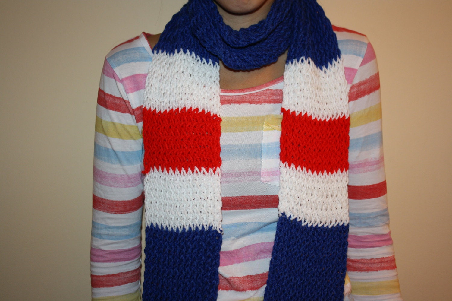 New York Rangers/ New York Giants/Buffalo Bills/LA Clippers/Detroit Pistons/Chicago Cubs/Texas Rangers color themed hand knit scarf