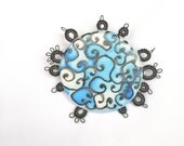 Hand Painted Silk Miniature Brooch, Blue, Spring Jewelry, Handmade Tatting Lace,Cotton Thread, Fall / Winter Fashion, Autumn, OOAK