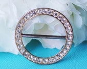 Vintage Womans Belt Buckle, Pave Rhinestones, Clear Crystals, Silver Tone Metal Circle, 1940s 1950s Retro Accessory / Jewelry