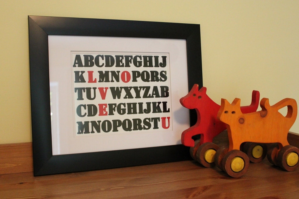 Nursery Art Print. ABC Love You. 8x10 alphabet wall art print
