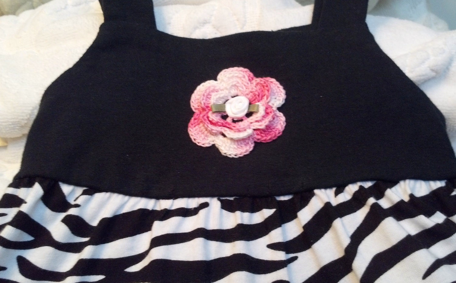 Girls Baby Infant Toddler 2 Piece Set ( Top Capris)  - Handmade Irish Rose -  Hot Pink with Black and White Zebra  - Size 24 months