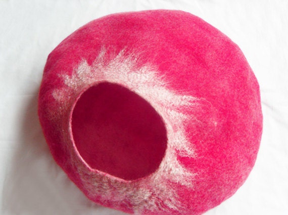 Cat Bed Cat Cave Cat House Pink Felted Wool with FREE Cat Ball
