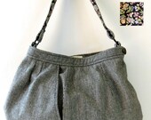 HOBO BAG from upcycled wool skirt -  Black and White Check
