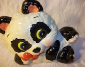 Vintage Antique Ceramic, Plaster Bear Bank.Kitschy Black and White