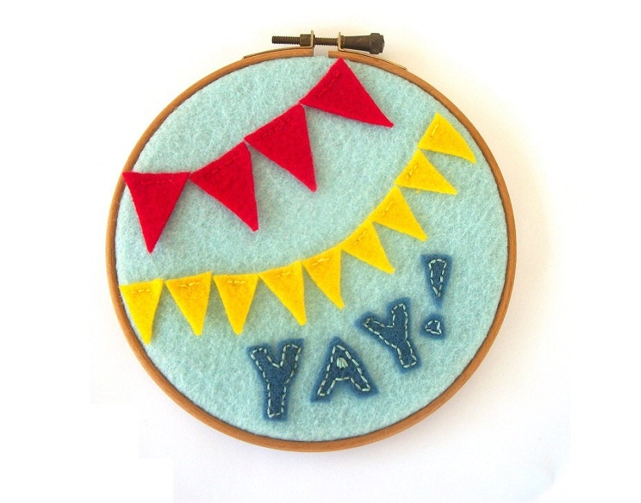 Yay Banner Felt Embroidery Hoop Art - Primary Colors