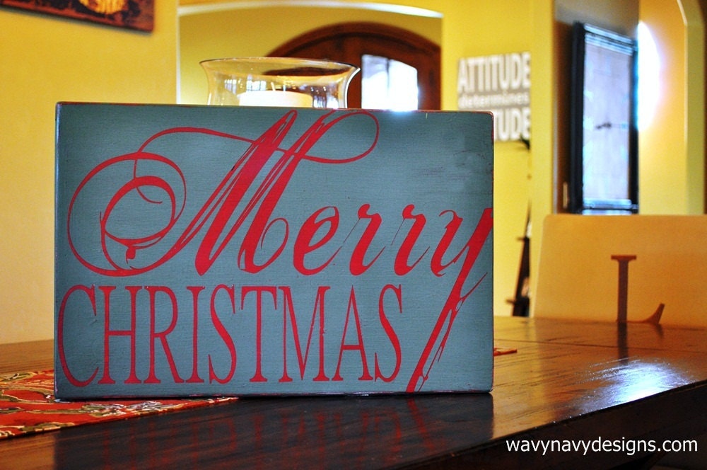 Christmas Sign, Christmas Decoration Custom Wood Sign - Merry Christmas - Typography Word Art, Hand Painted Home decor