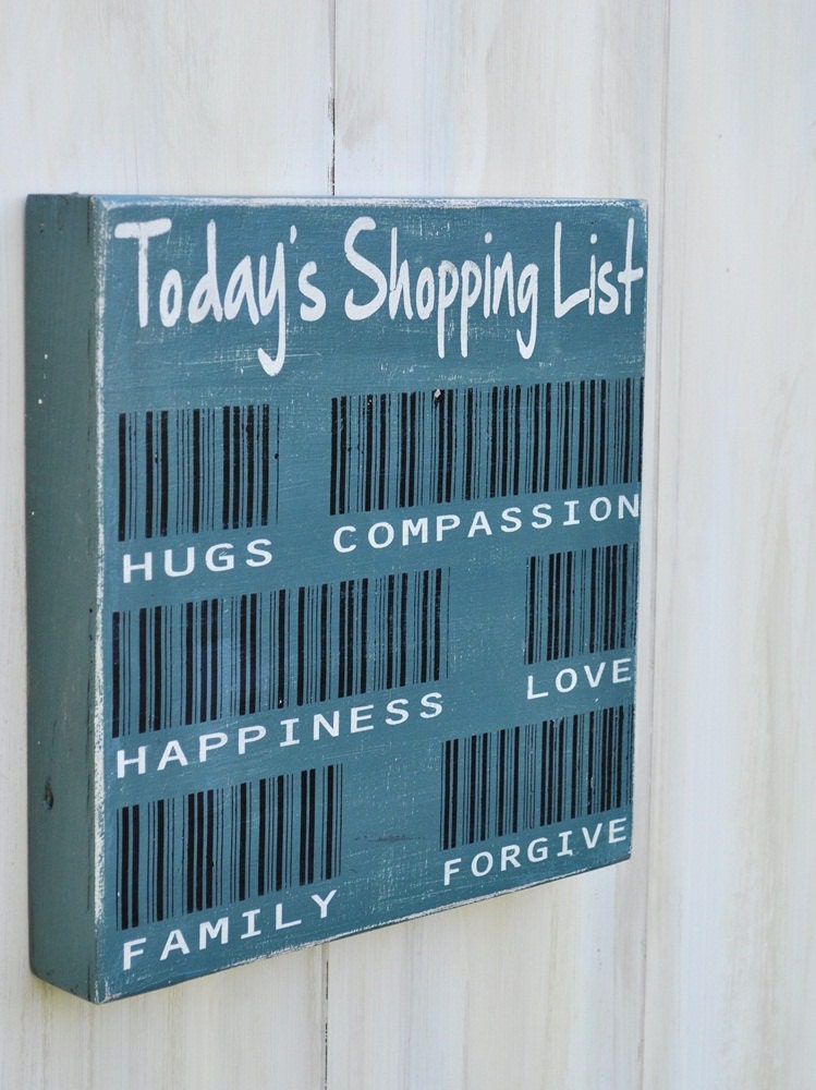 Custom Wood Sign Typography Word Art  - Today's Shopping List with Bar Codes- Hand Painted Kitchen Wall Decor