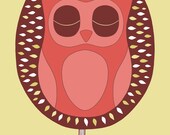 A4 sized Printed Illustration 'Sleepy Owl' in rose