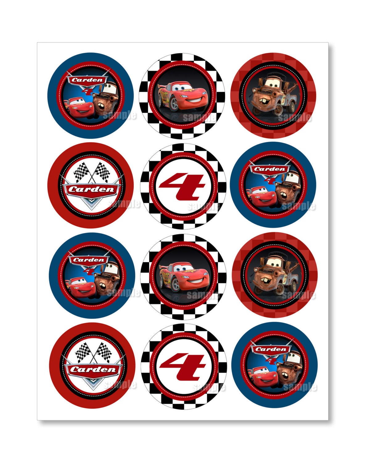Personalized Disney CARS Cupcake Toppers or Favor Tags - Cars Gift Tags - Cars Printable Party Circles - The Print Shoppe