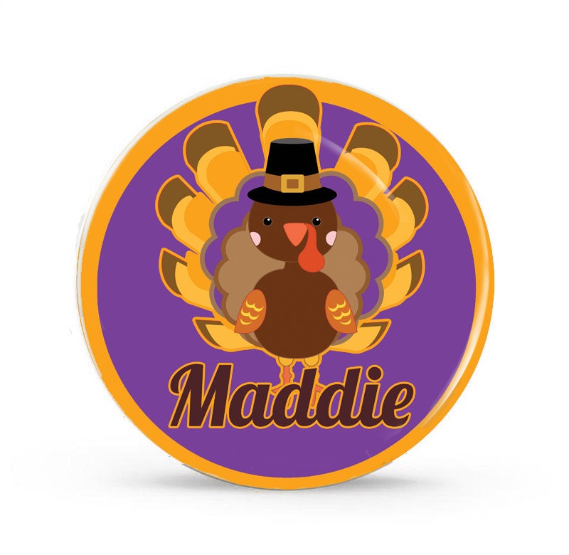 Thankgiving Turkey Pilgrim  - Personalized Melamine Plate - Kids Table Setting -  Style 084