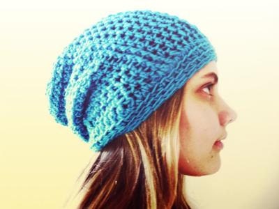 The Perfect Crochet Slouchy Beanie - Turquoise - Handmade in Australia