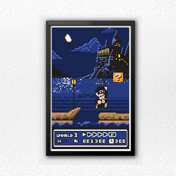 Harry Potter vs Mario 8-Bit Print "Hogwarts 1-1"
