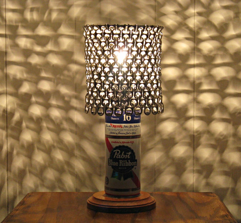Vintage PBR Pabst Blue Ribbon Beer Can Lamp With Pull Tab Lampshade - The Mancave Essential