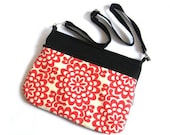 Messenger bag laptop bag cross body bag shoulder bag mac macbook black white red Amy Butler handmade - meilingerbags