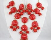 Big Size Faceted Red bubble Jewelry Set,Handmade Bubble Bib Necklace,Earrings,Statement Bubble Necklace-BN0149