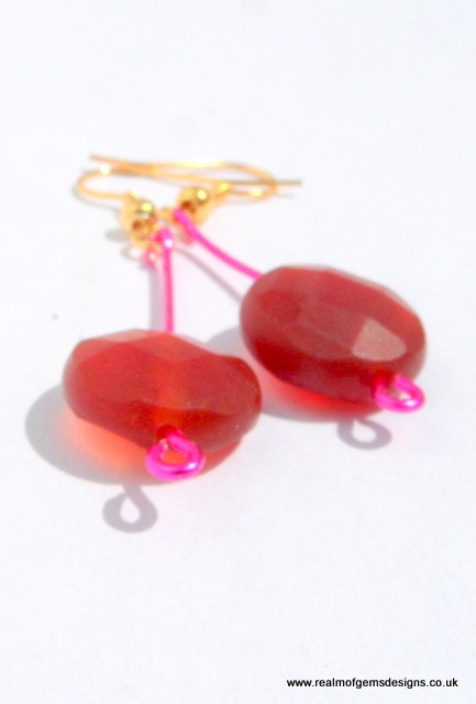 Frosted carnelian gold plated earrings handmade gifts semi precious earrings orange gemstones