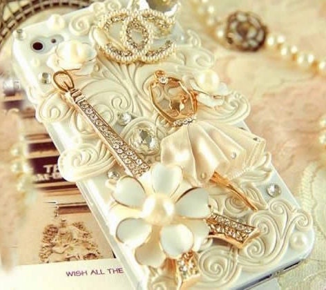iPhone Case , iPhone 4 Case , iPhone 4s Case , iPhone5 Case, 3D Bling Bling Ballerina Eiffel Tower iPhone Handmade Hard Case Cover