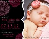 PRINTABLE Baby Birth Announcement - Multiple Color Options - Flower & Bloom - Dandelion Design Studio